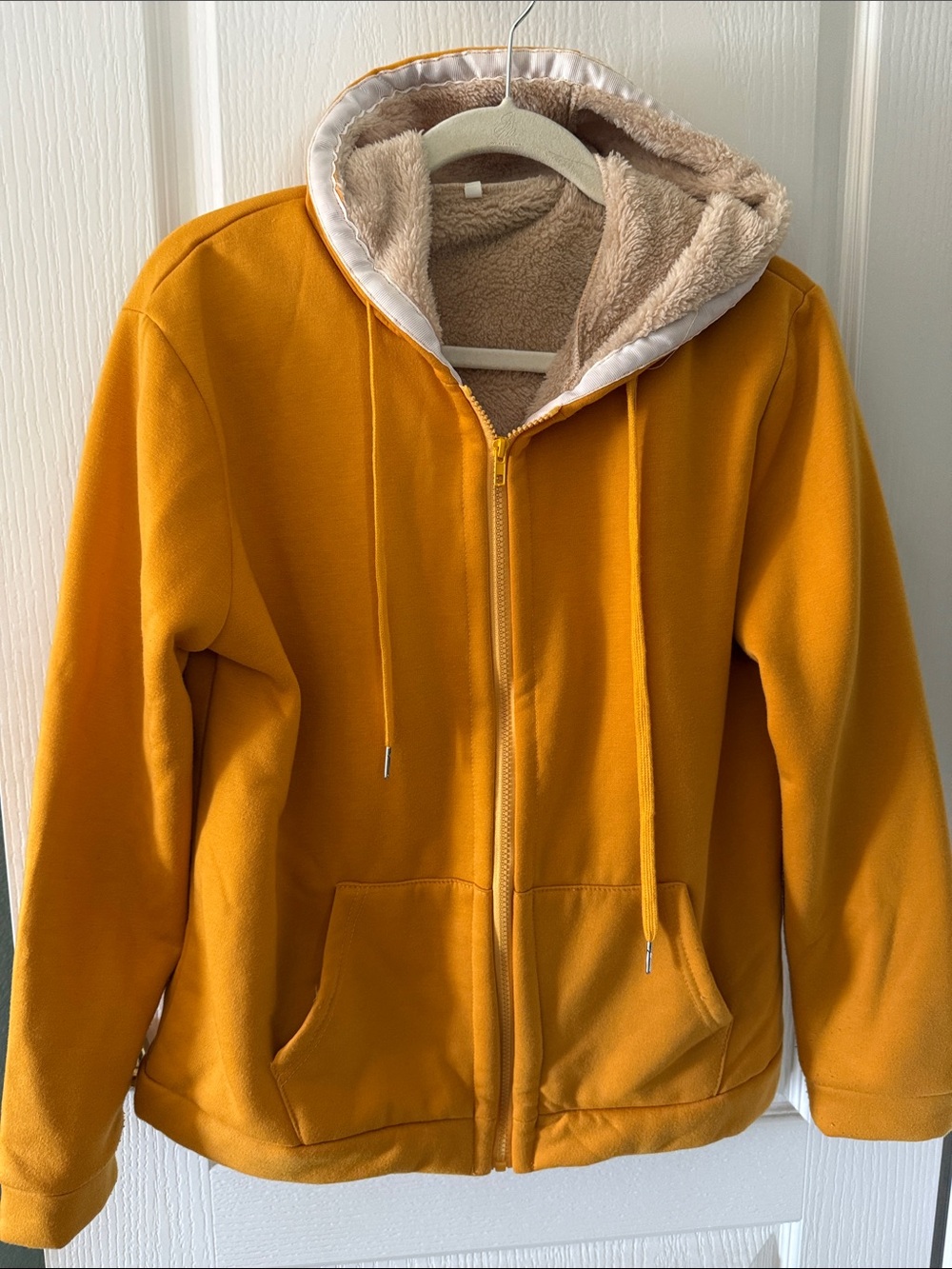 Women’s Fleece-Lined Hooded Jacket - Mustard Yellow, Size Larege